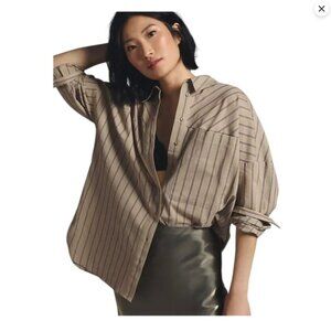 Anthropologie Pilcro Striped Boyfriend Buttondown, Neutral Motif, Size M